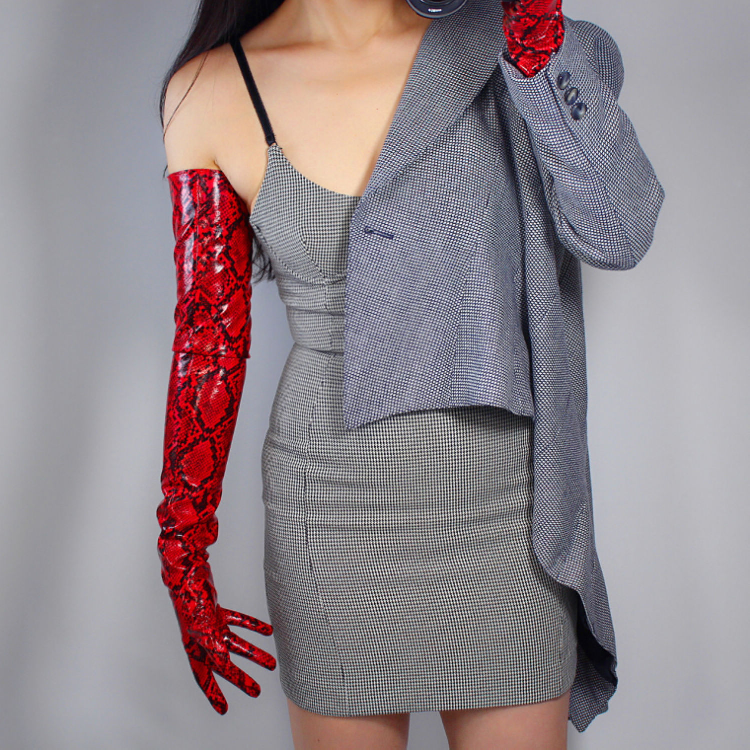 Patent Leather Shine - Red Snake LATEX GLOVES Faux Patent